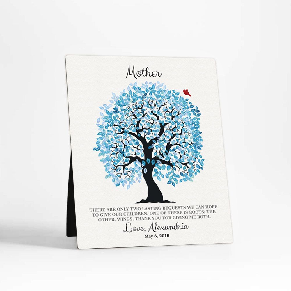Blue Owl Tree Family Desktop Metal Plaque For Mother D-1273