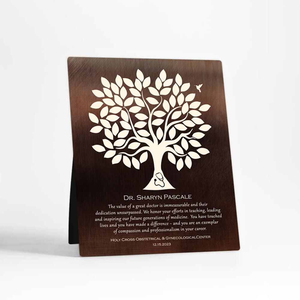 Bronze Olive Tree Leadership Appreciation Desktop Plaque Gift for Doctor D-1866