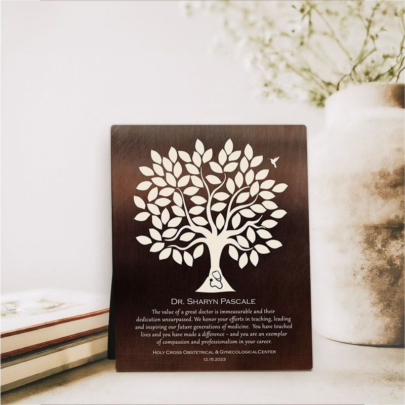 Bronze Olive Tree Leadership Appreciation Desktop Plaque Gift for Doctor D-1866