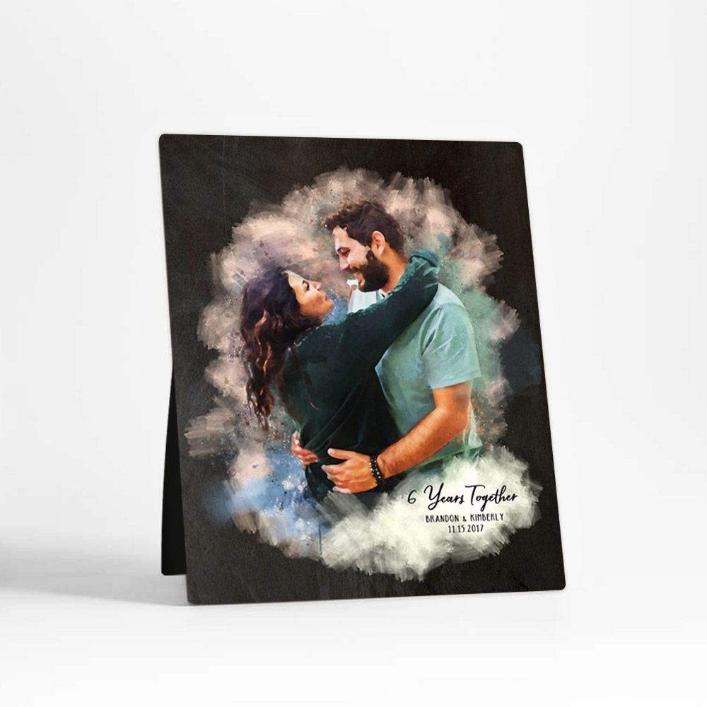 Iron Watercolor Portrait 6th Anniversary Desktop Plaque Gift for Couple D-1844