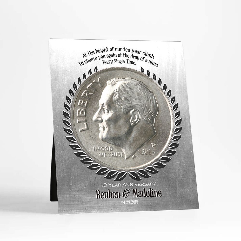 #1 Best Seller - Tin Dime Coin I Choose You 10 Year Anniversary Desktop Plaque Gift for Couple D-2140