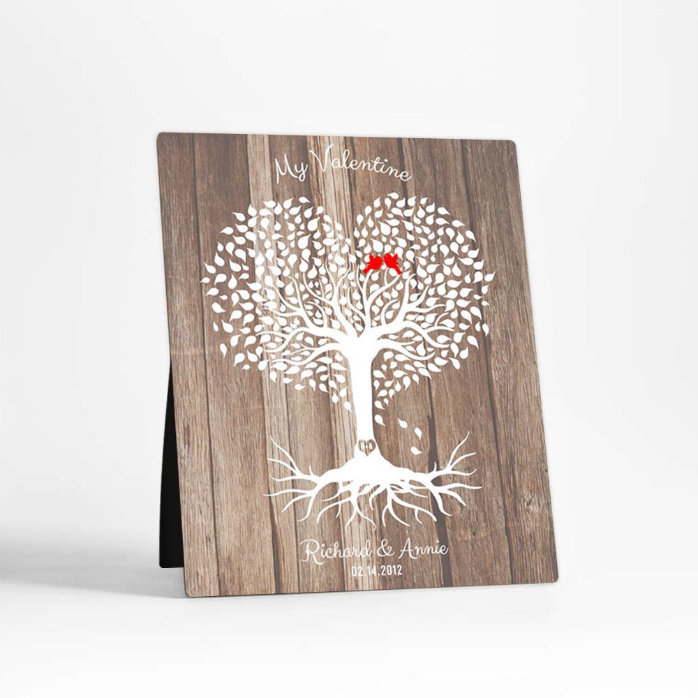 Heart Shape Tree Anniversary Desktop Metal Plaque For Couple D-1818