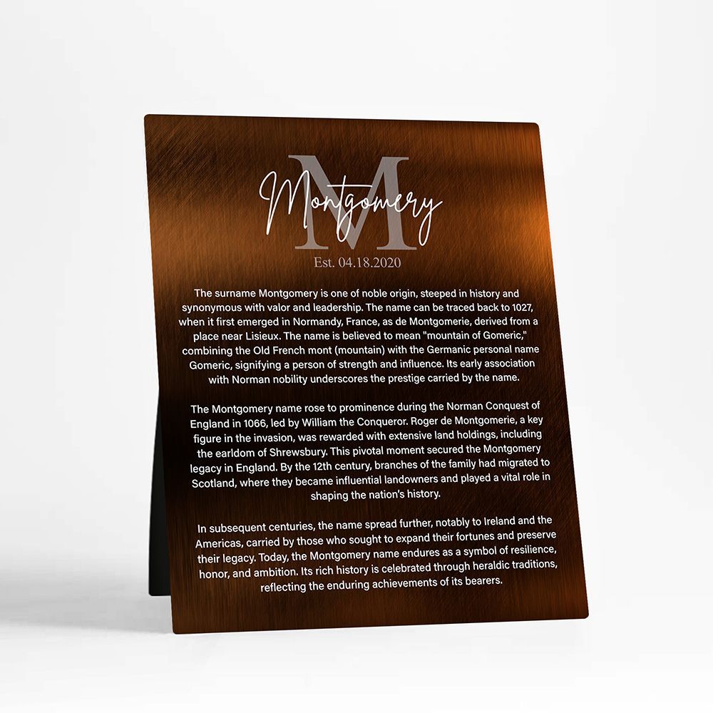 Bronze Surname Monogram and Established History Housewarming Desktop Plaque Gift for Family D-2135