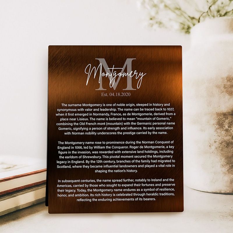 Bronze Surname Monogram and Established History Housewarming Desktop Plaque Gift for Family D-2135