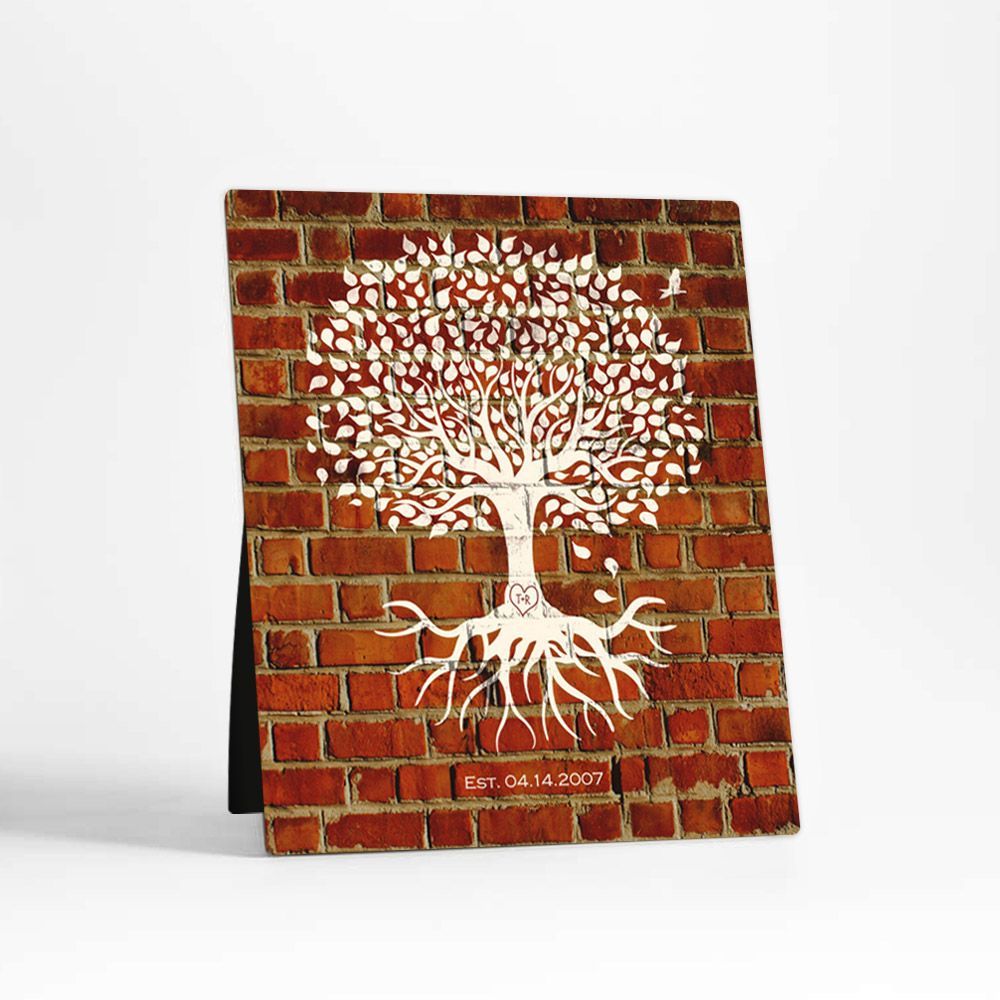Brick Tree with Roots 8th Anniversary Desktop Plaque Gift for Couple D-1382