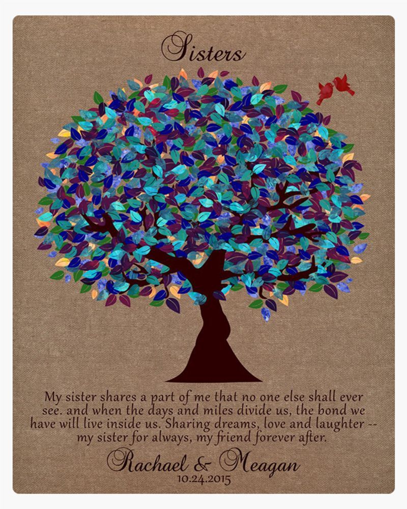 Blue Burlap Peacock Tree Wedding Wall Plaque Gift for Sister LTC-1195