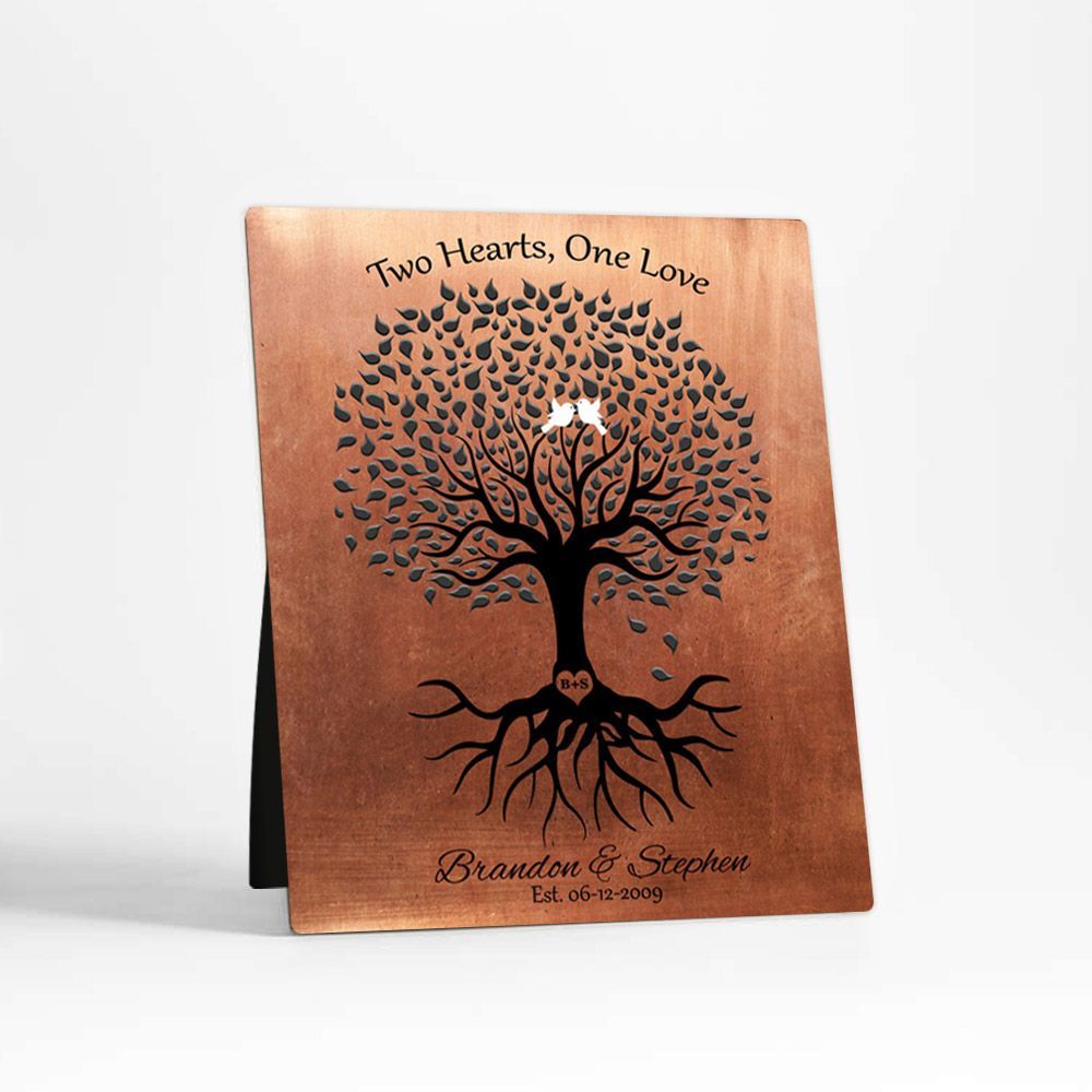 Copper Tree with Roots 7th Anniversary Desktop Plaque Gift for Couple D-1359