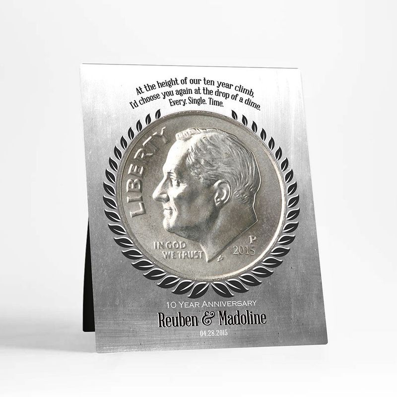 #1 Best Seller - Tin Dime Coin I Choose You 10 Year Anniversary Desktop Plaque Gift for Couple D-2140