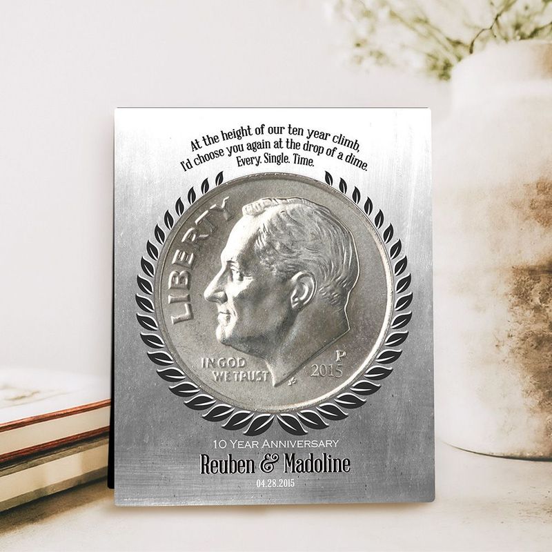 #1 Best Seller - Tin Dime Coin I Choose You 10 Year Anniversary Desktop Plaque Gift for Couple D-2140