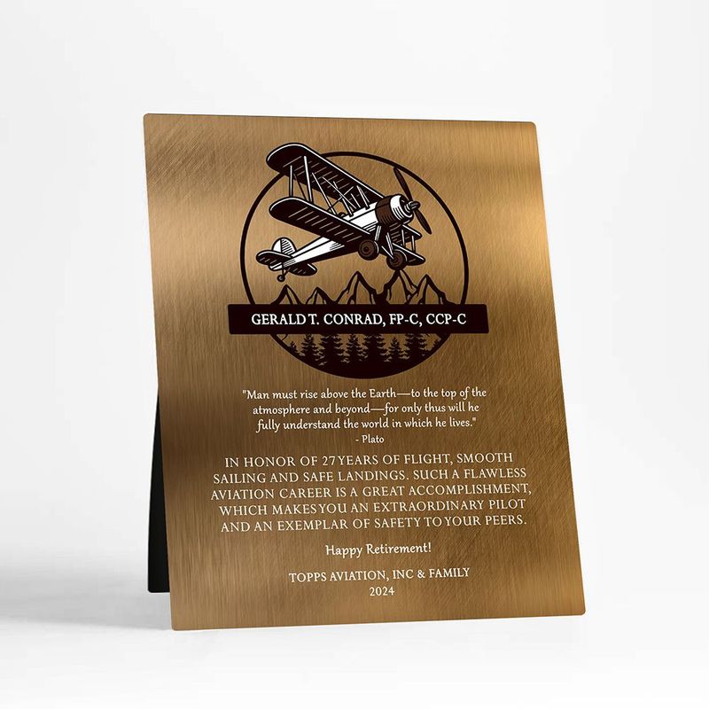 #1 Best Seller - Bronze Airplane Pilot Biplane Service Award Retirement Desktop Plaque Gift for Pilot D-2131