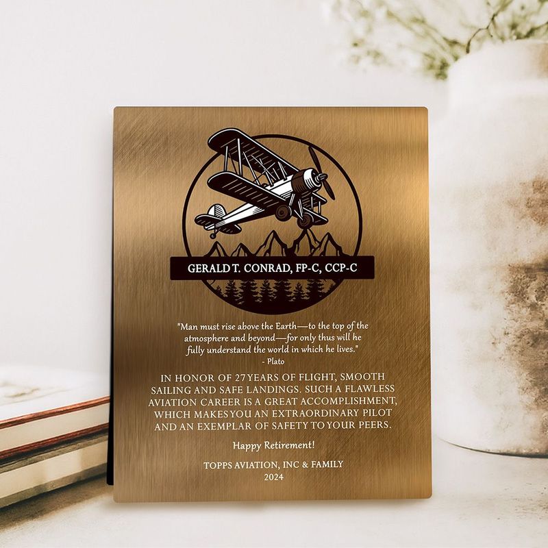 #1 Best Seller - Bronze Airplane Pilot Biplane Service Award Retirement Desktop Plaque Gift for Pilot D-2131