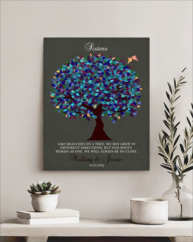 Blue Peacock Tree Wedding Wall Plaque Gift for Sister LTC-1192
