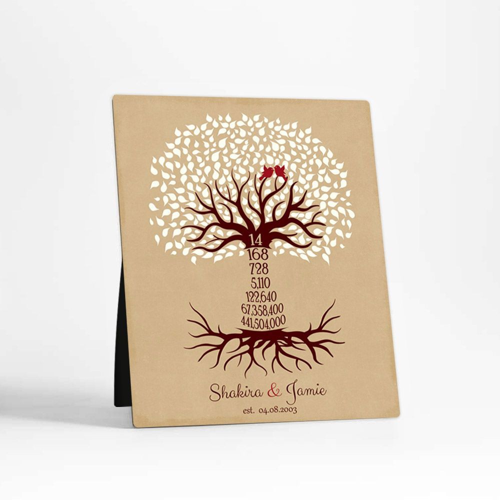 Countdown Tree 14th Anniversary Desktop Plaque Gift for Couple D-1444
