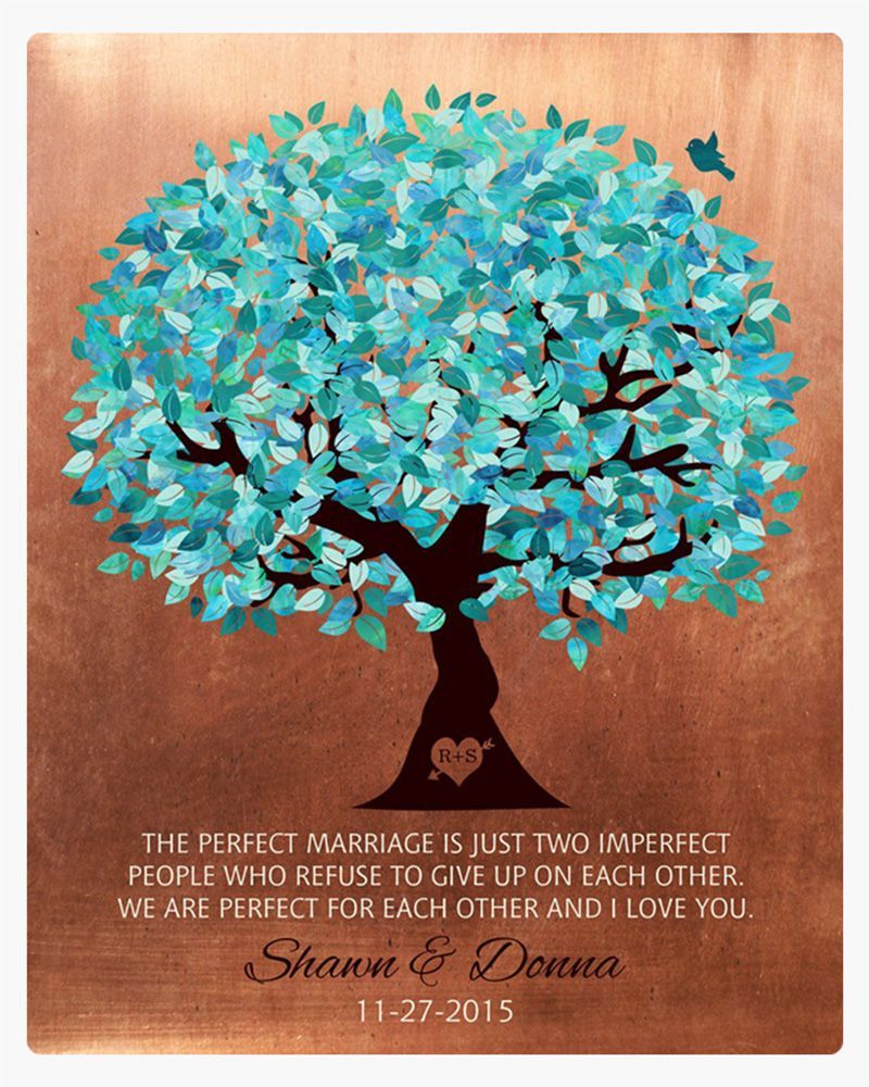 Turquoise Copper Canopy Tree 7th Anniversary Wall Plaque Gift for Couple LTC-1172