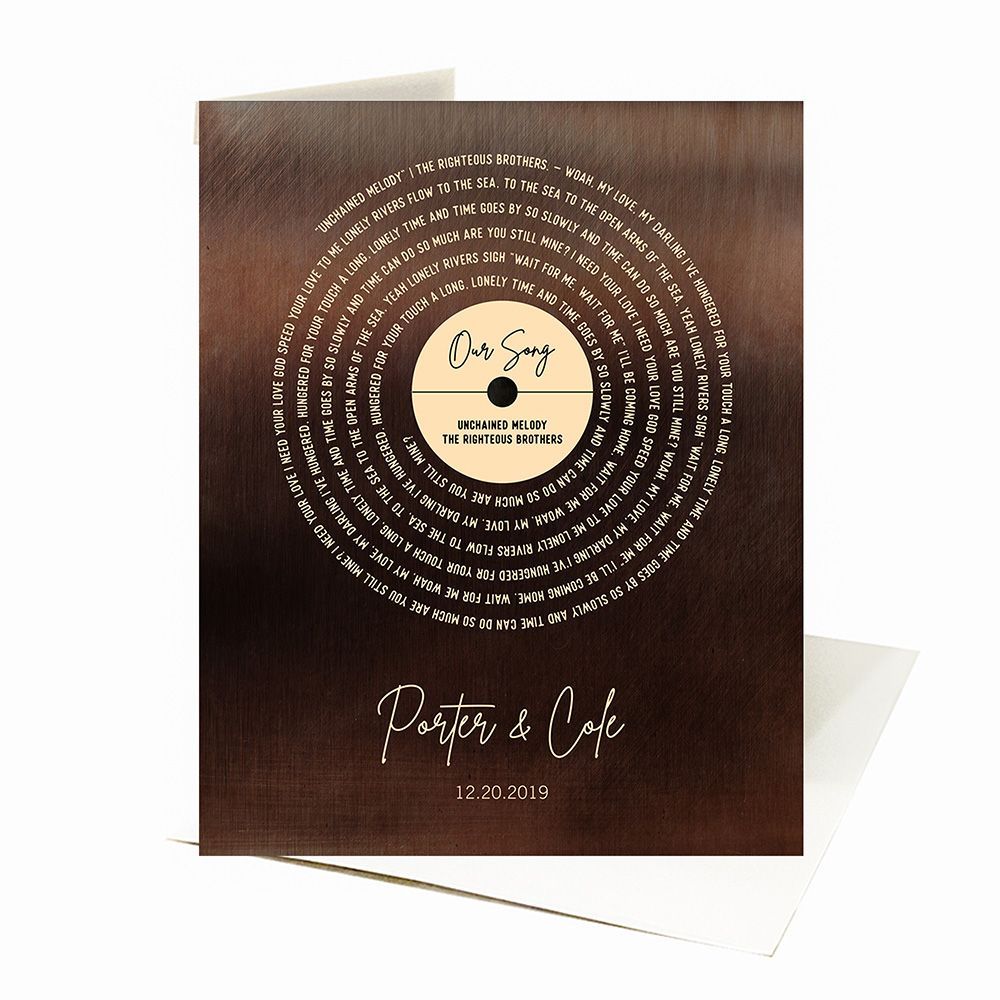 Bronze Our Song Gold Record Lable Spiral 8th Anniversary Card Gift for Couple C-2119