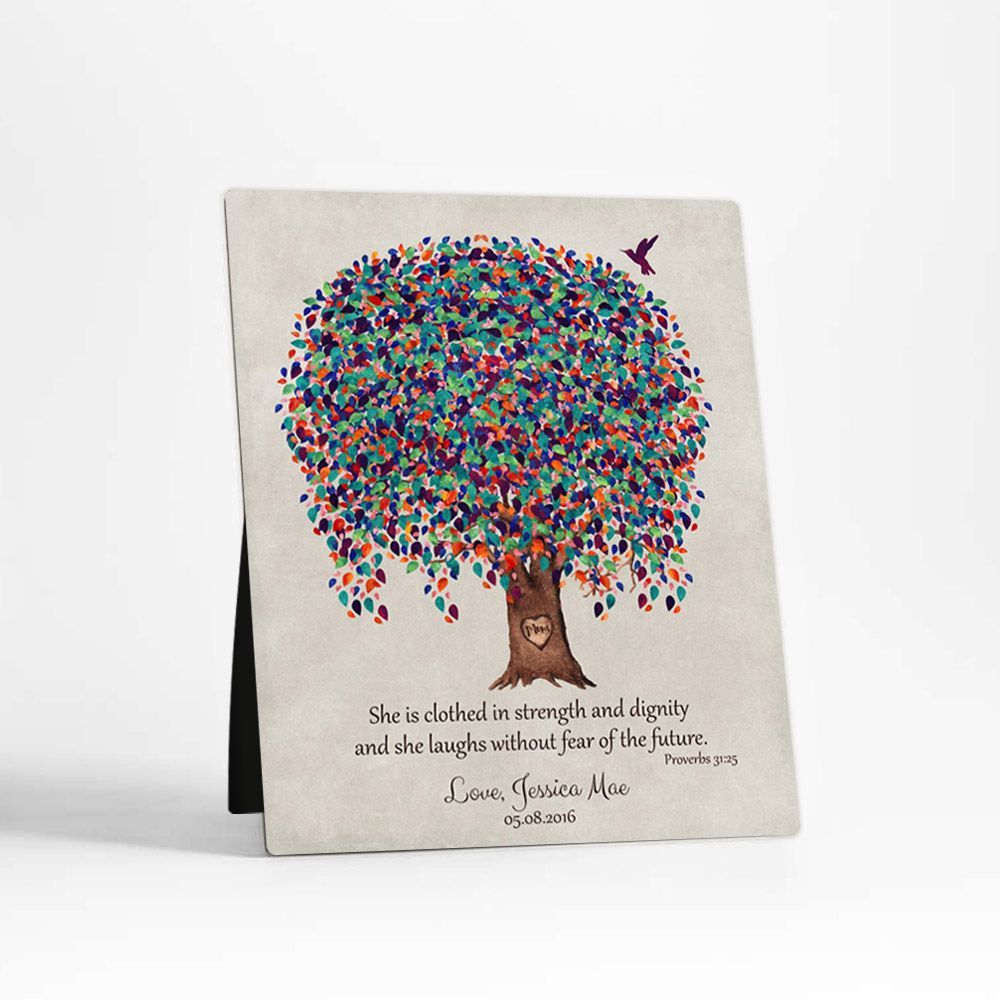 Colorful Willow Tree Carved Initials Family Desktop Metal Plaque For Mom D-1227