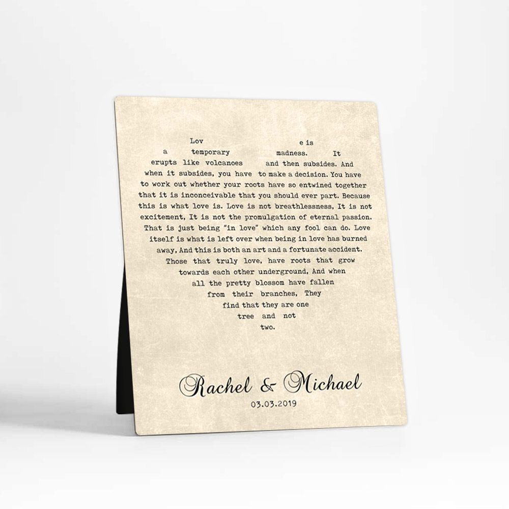 Heart Shape Song Lyrics 1st Anniversary Desktop Plaque Gift for Couple D-1783