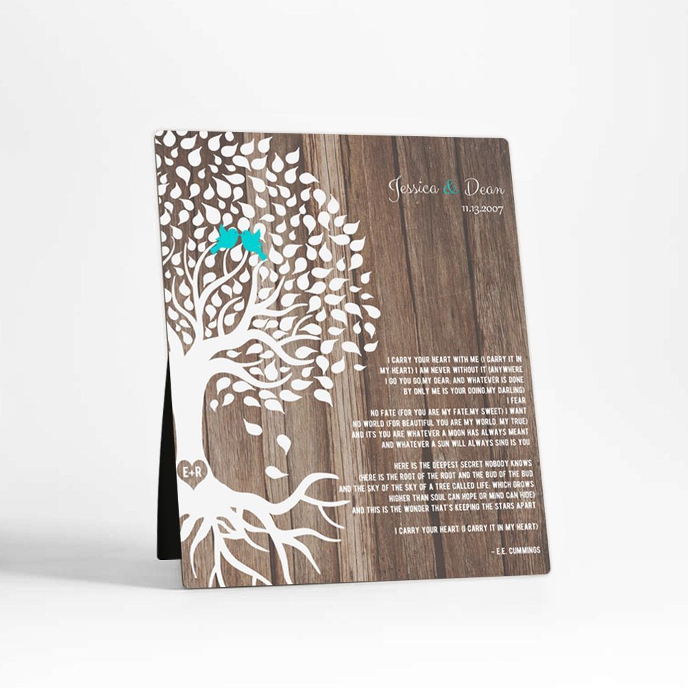 Wood Half Tree with Roots 5th Anniversary Desktop Plaque Gift for Couple D-1730