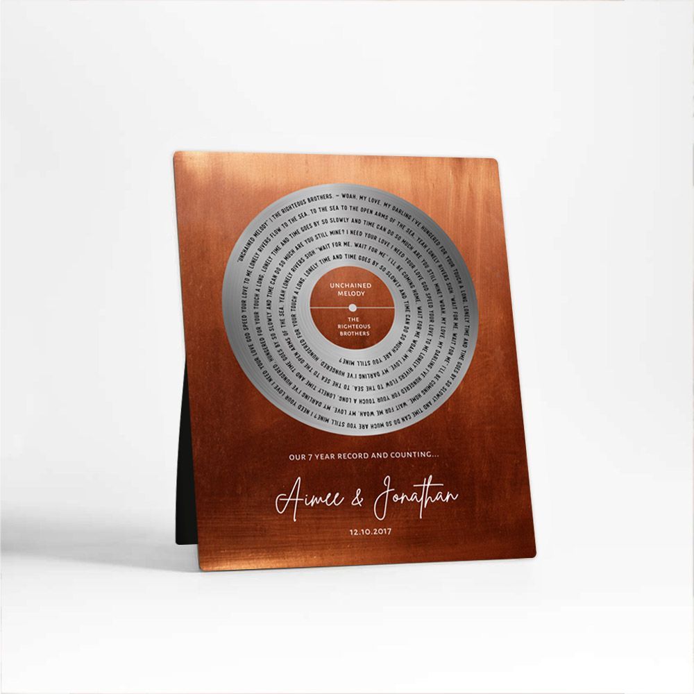 Copper Our Song Lyrics Record Label 7th Anniversary Desktop Plaque Gift for Couple D-1589