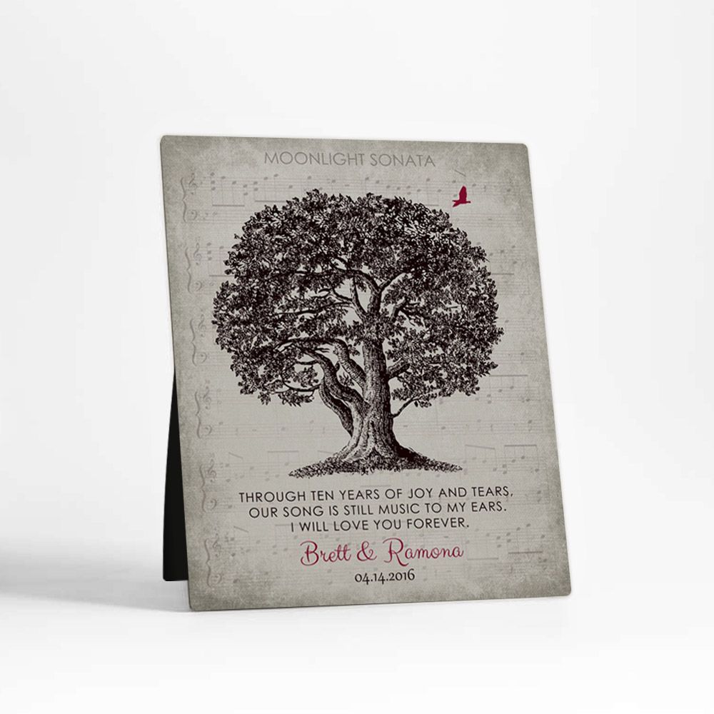 Oak Tree and Sheet Music 10th Anniversary Desktop Plaque Gift for Couple D-1331