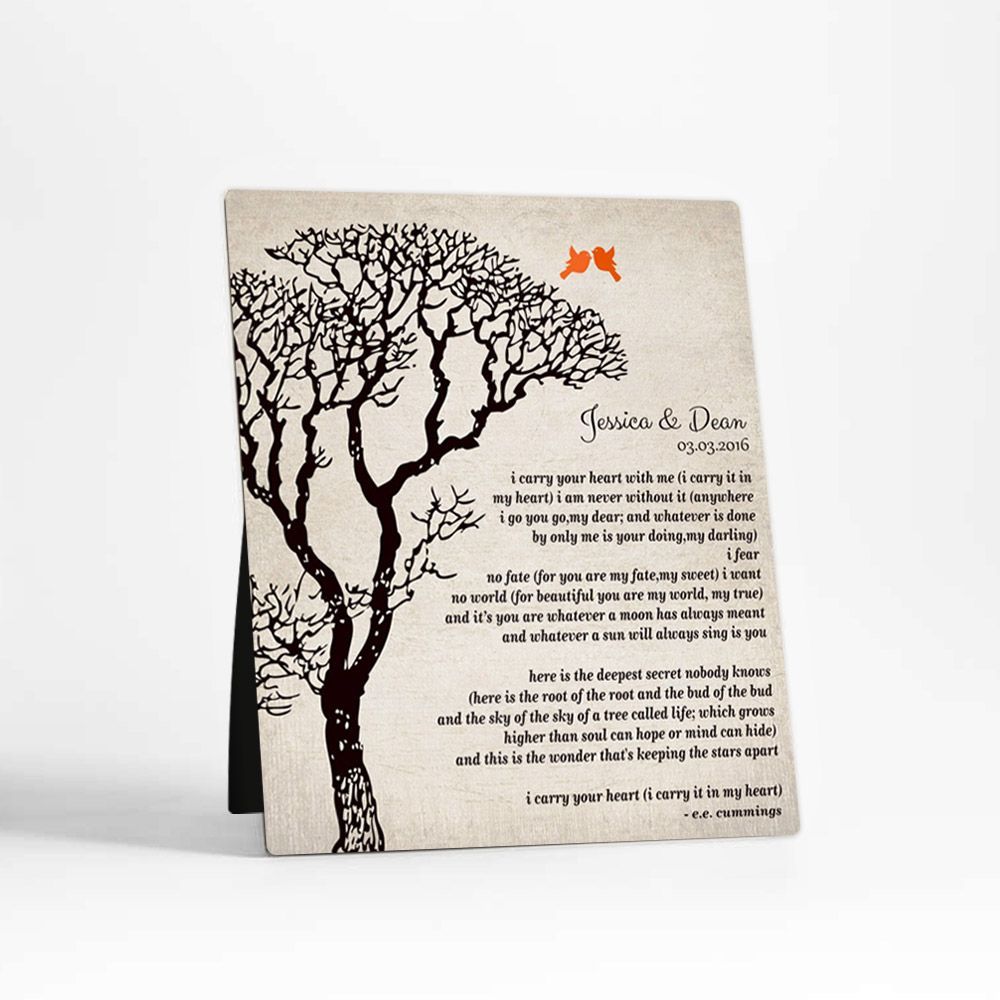 Dark Bare Tree 10th Anniversary Desktop Plaque Gift for Couple D-1301