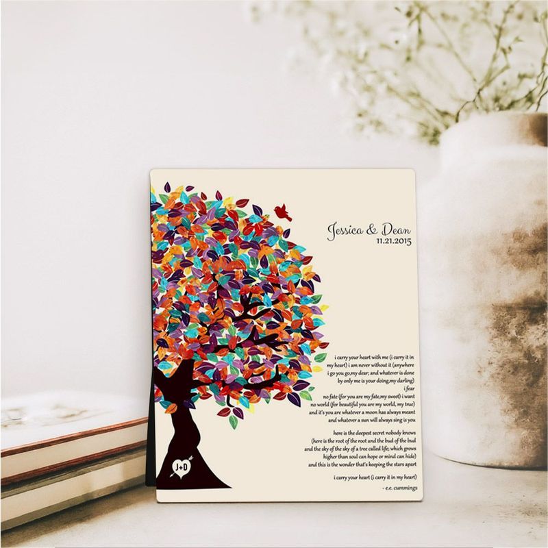 #1 Best Seller - Half Spring Tree 10th Anniversary Desktop Plaque Gift for Couple D-1287