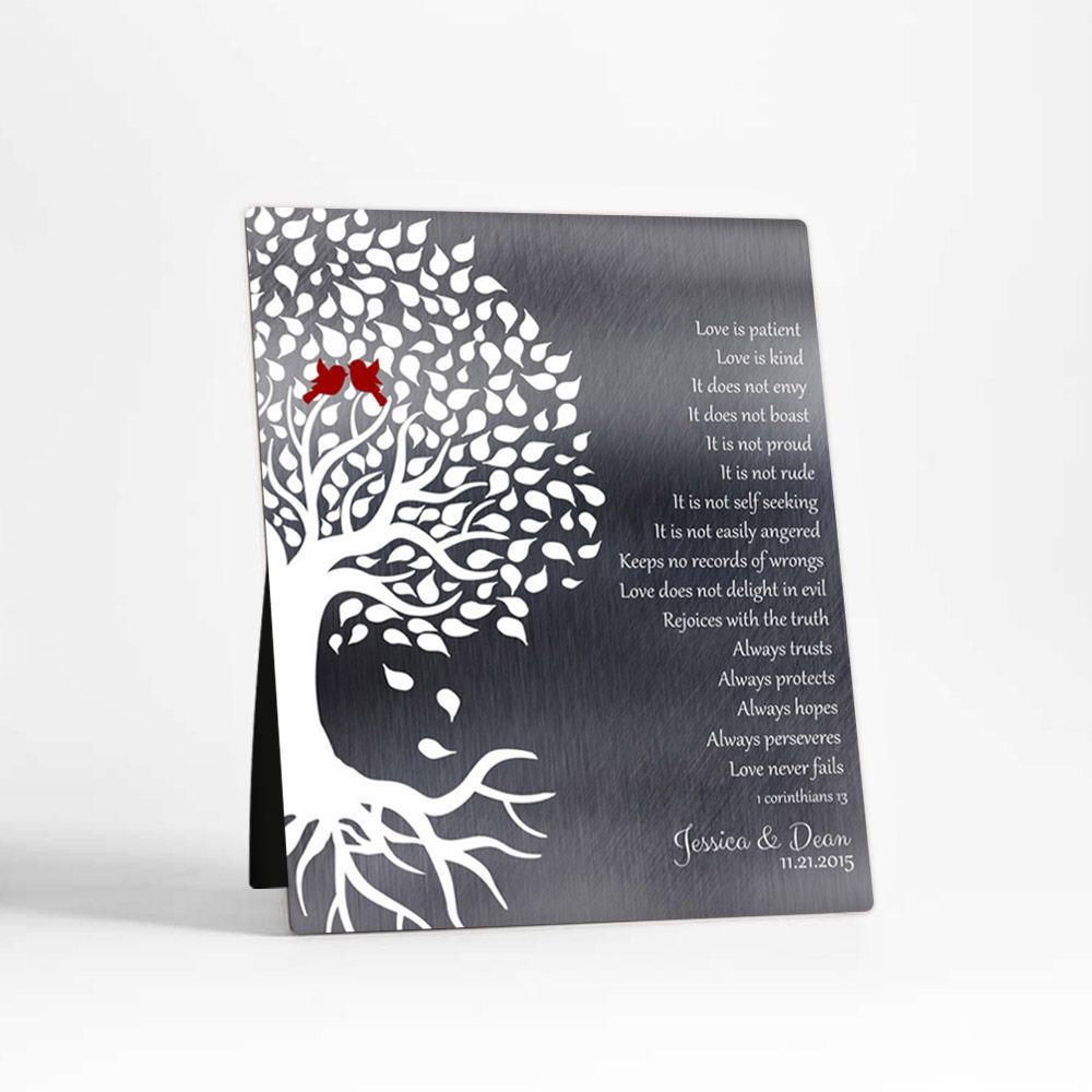 Tin Half Tree with Roots 10th Anniversary Desktop Plaque Gift for Couple D-1281