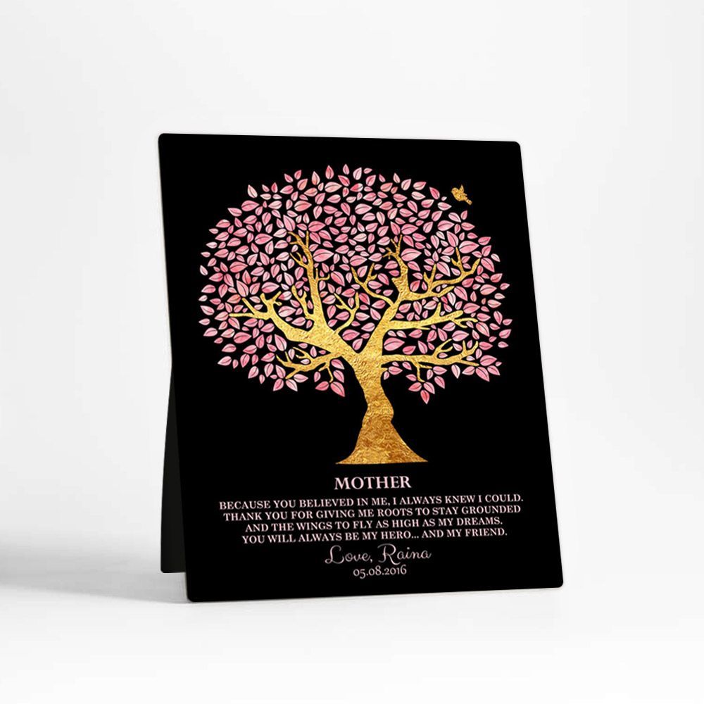 Pink And Gold Tree Family Desktop Metal Plaque For Mother D-1245