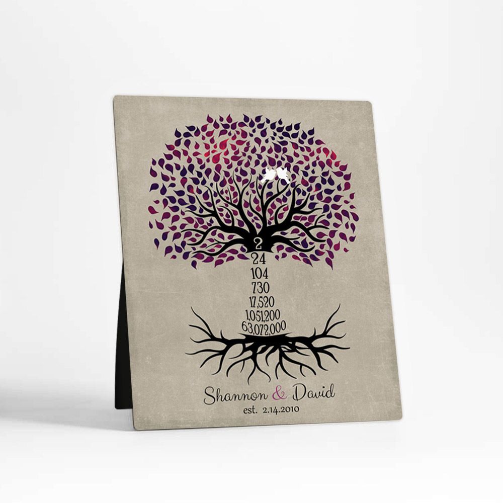 Purple Countdown Tree 2nd Anniversary Desktop Plaque Gift for Couple D-1431