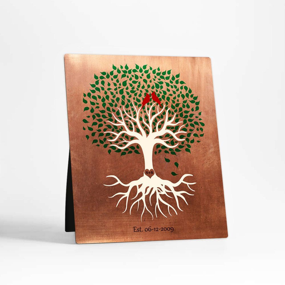 Copper Green Canopy Tree 7th Anniversary Desktop Plaque Gift for Couple D-1398