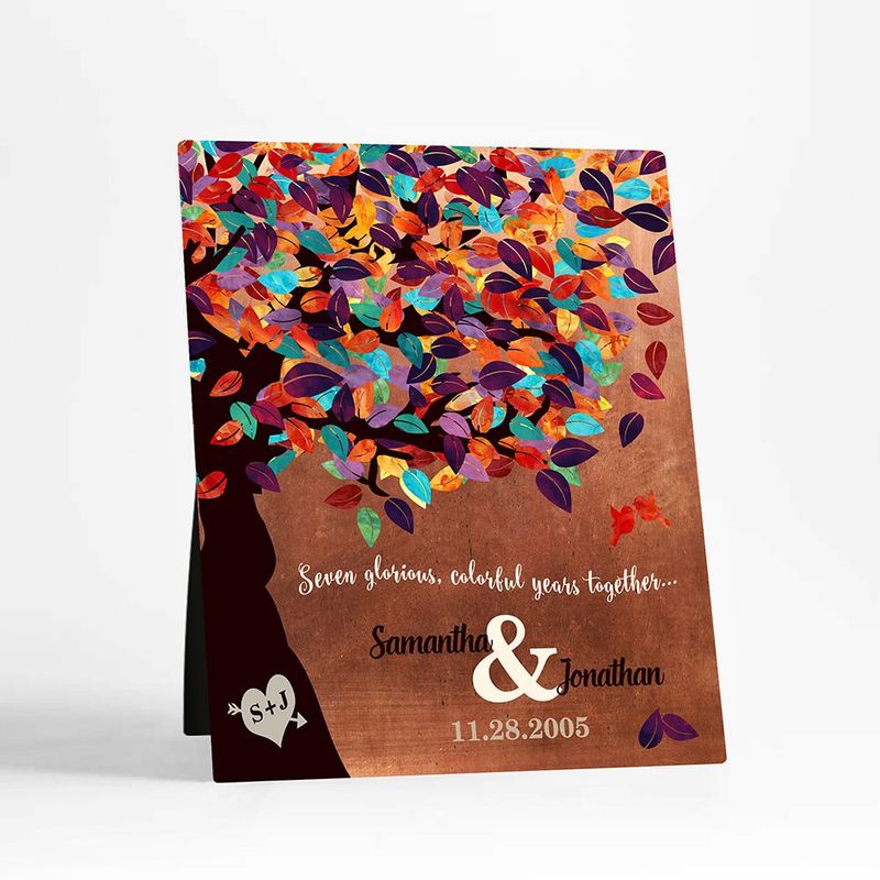 #1 Best Seller - Copper Colorful Spring Tree 7th Anniversary Desktop Plaque Gift for Couple D-1178