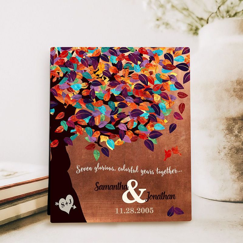 #1 Best Seller - Copper Colorful Spring Tree 7th Anniversary Desktop Plaque Gift for Couple D-1178