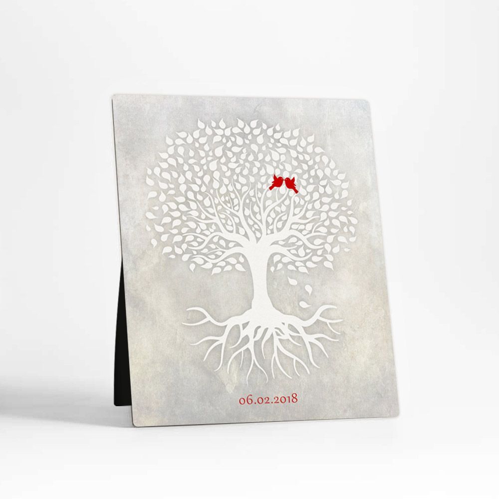 White Tree with Roots Anniversary Desktop Plaque Gift for Couple D-1527