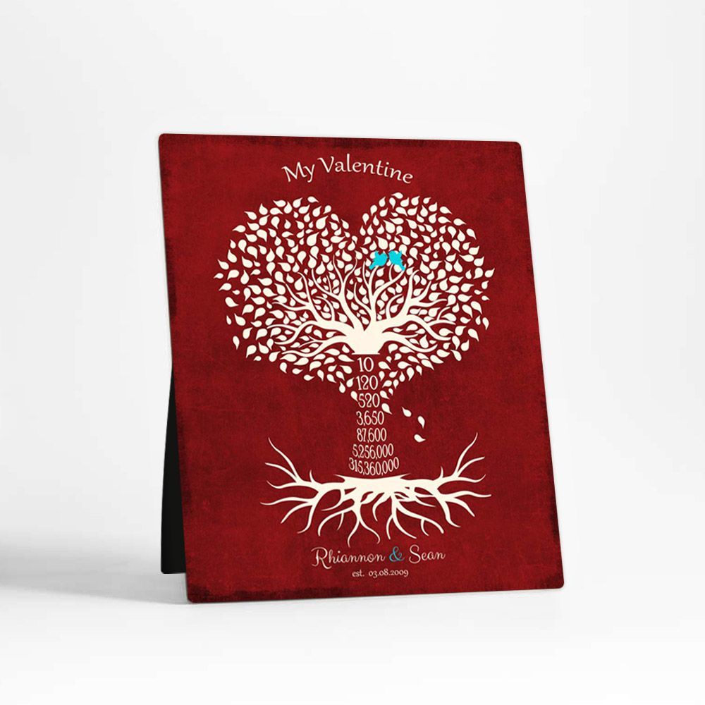 Heart Shape Tree Anniversary Desktop Metal Plaque For Couple D-1819