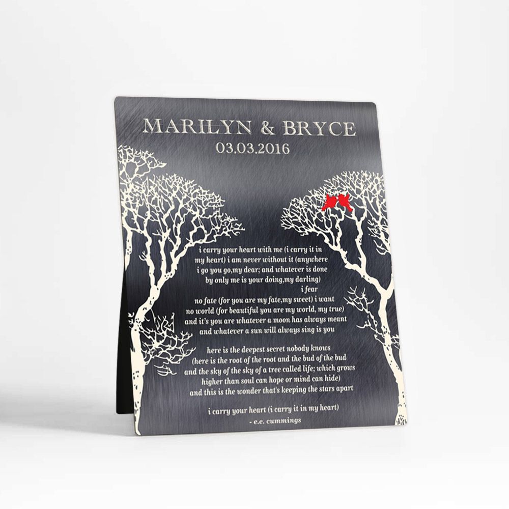 Tin Bare Tree 10th Anniversary Desktop Plaque Gift for Couple D-1303