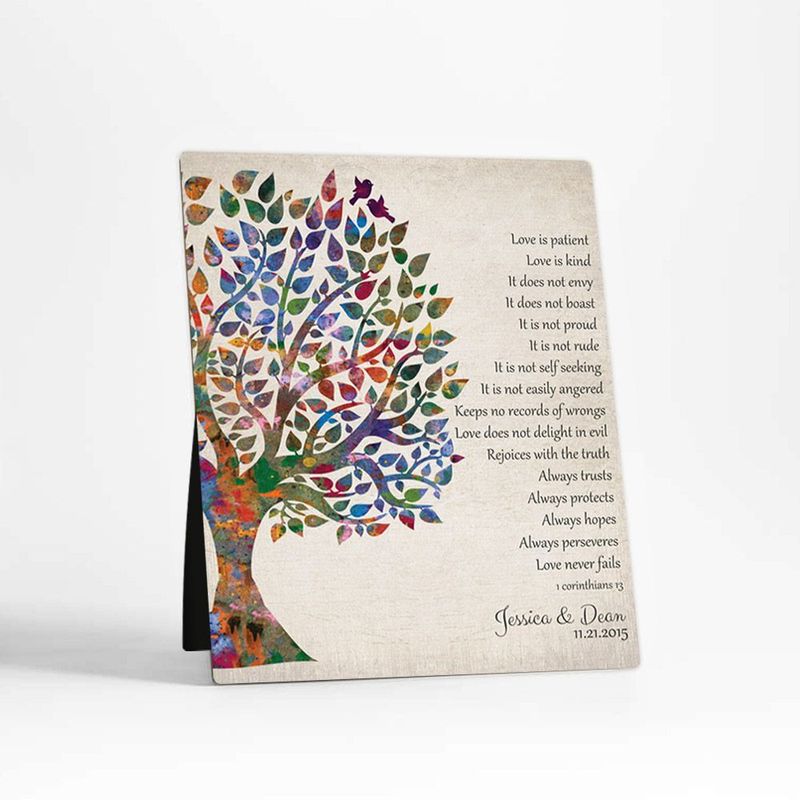 #1 Best Seller - Half Watercolor Tree 10th Anniversary Desktop Plaque Gift for Couple D-1274