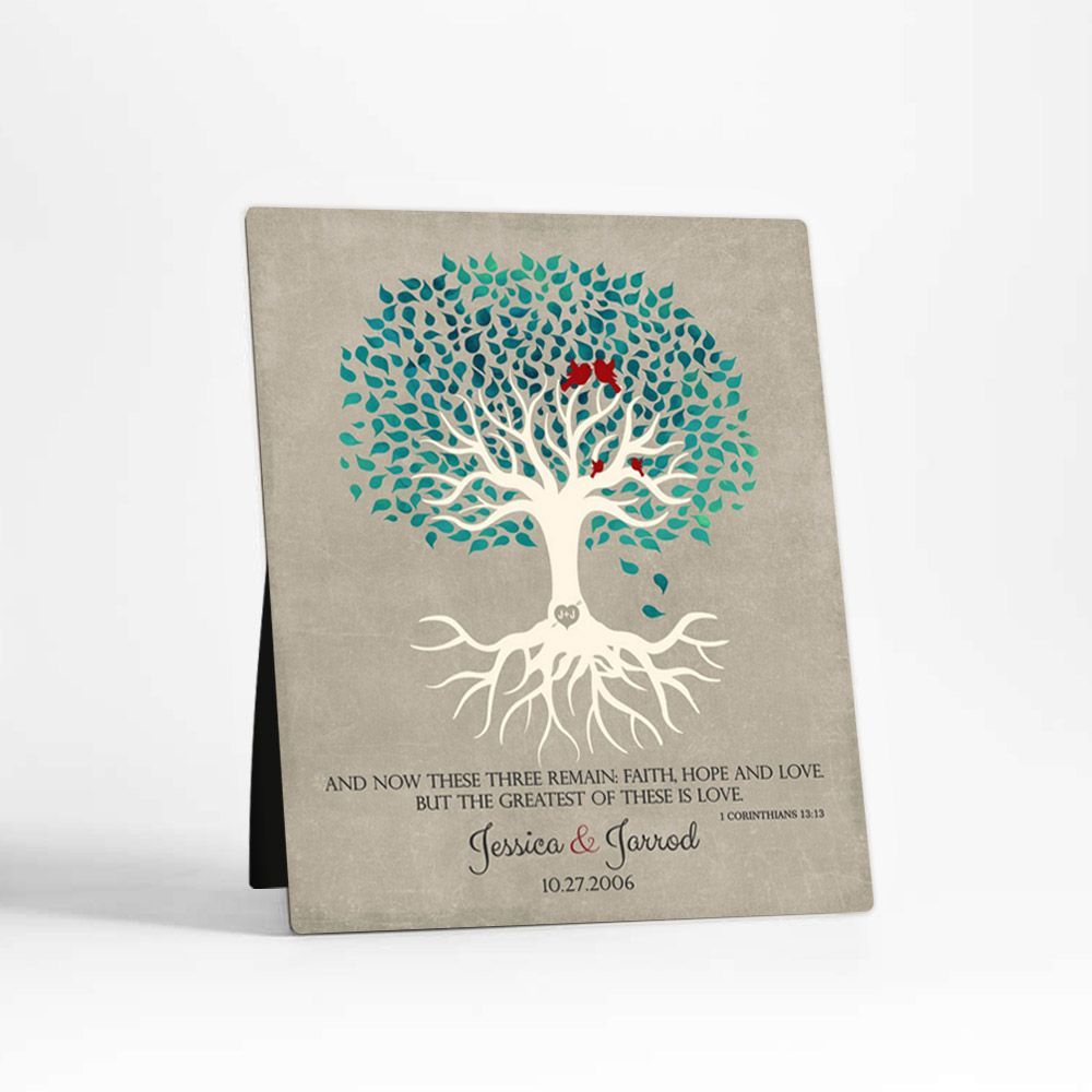 Green Canopy Tree Anniversary Desktop Plaque Gift for Couple D-1413