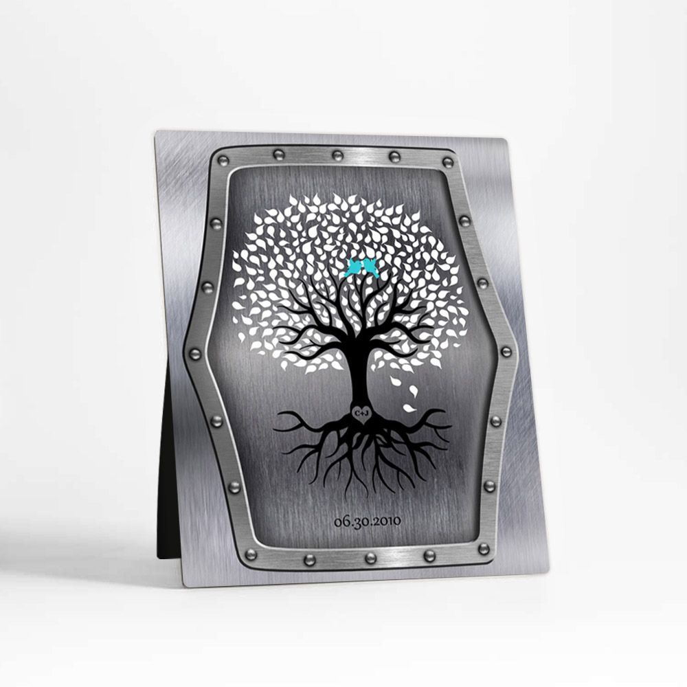 #1 Best Seller - Steel Tree with Roots 11th Anniversary Desktop Plaque Gift for Couple D-1374