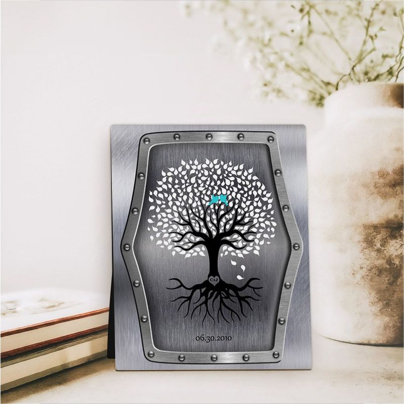 #1 Best Seller - Steel Tree with Roots 11th Anniversary Desktop Plaque Gift for Couple D-1374