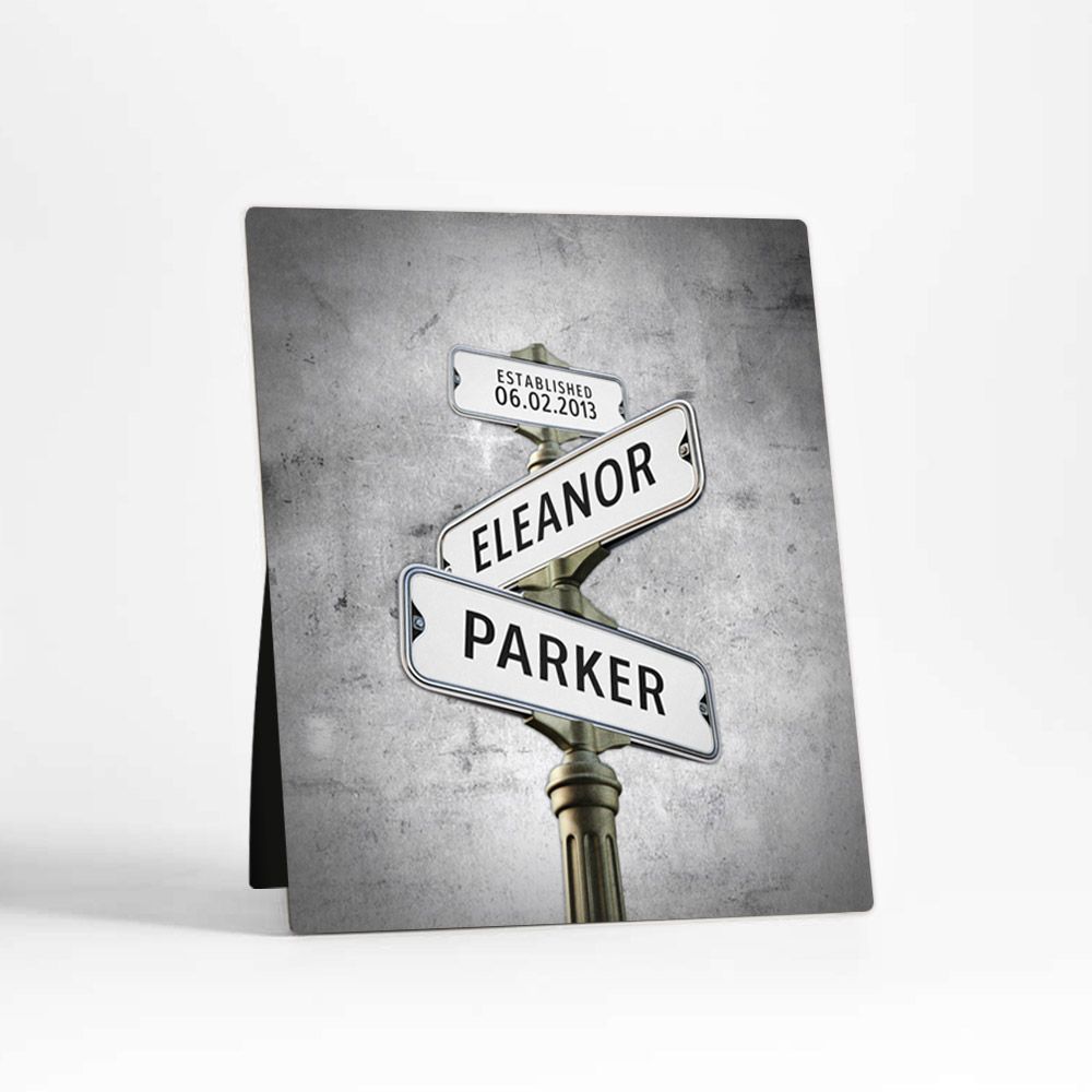 Tarnished Tin Crossroads Signpost 10th Anniversary Desktop Plaque Gift for Couple D-1948