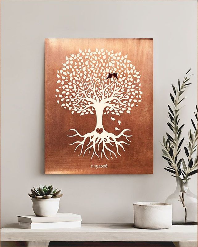 #1 Best Seller - Copper White Tree with Roots 7th Anniversary Wall Plaque Gift for Couple LTC-1196