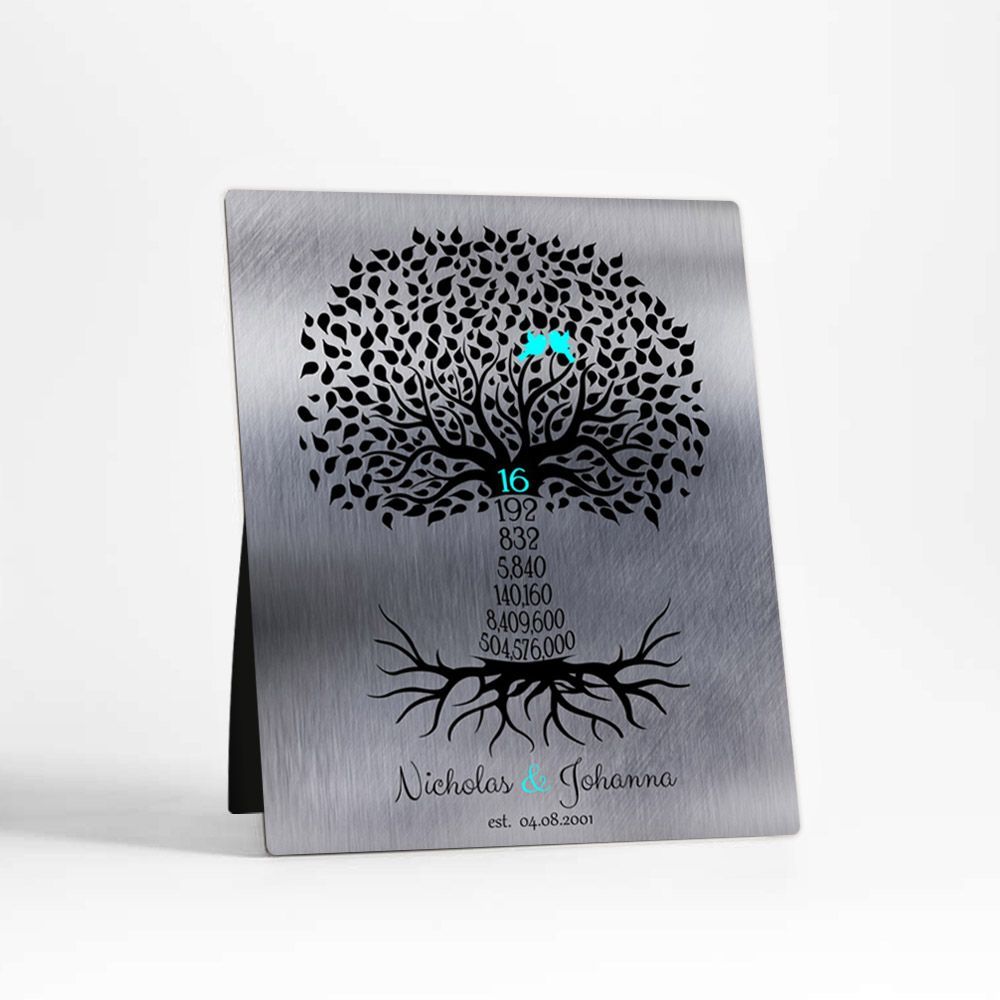 Tin Countdown Tree 16th Anniversary Desktop Plaque Gift for Couple D-1446