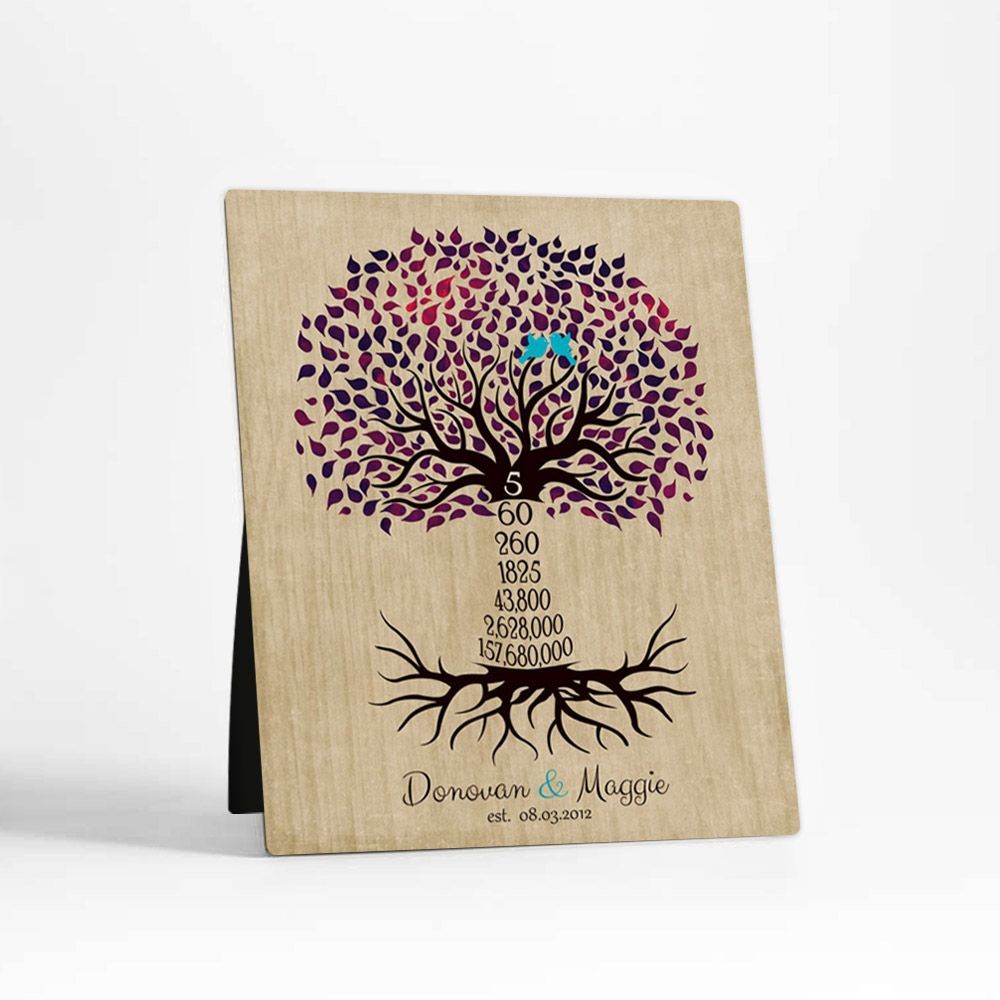 Wood Countdown Tree 5th Anniversary Desktop Plaque Gift for Couple D-1434