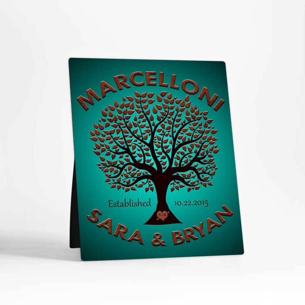 Metallic Family Tree Established Anniversary Desktop Plaque Gift for Couple D-1188