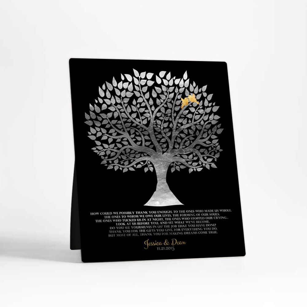 Silver Tree Silhouette Wedding Desktop Plaque Gift for Parents D-1136
