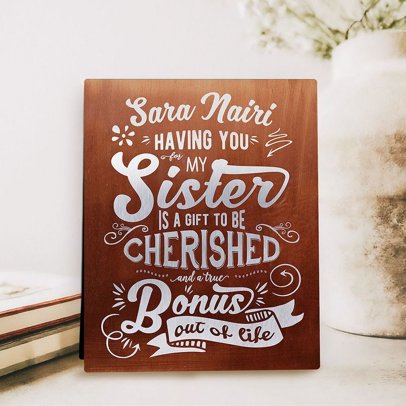 #1 Best Seller - Copper A Sister is a Bonus Out of Life Typography Birthday Desktop Plaque Gift for Sister D-2147