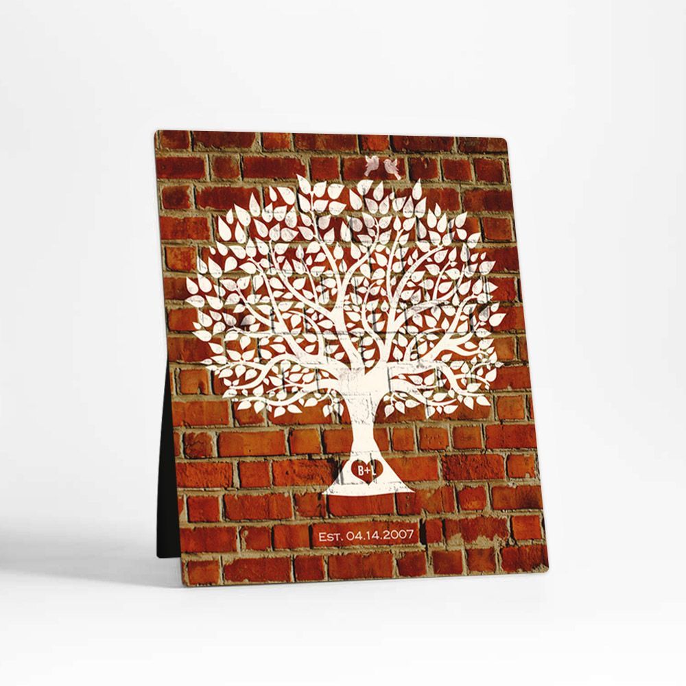 Brick Tree Silhouette 8th Anniversary Desktop Plaque Gift for Couple D-1383