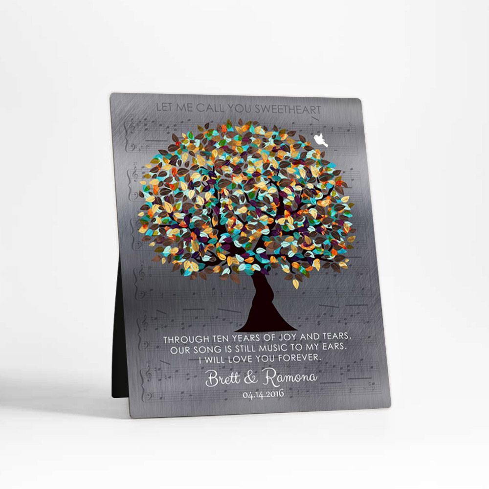 Tin Autumn Tree and Sheet Music 10th Anniversary Desktop Plaque Gift for Couple D-1338