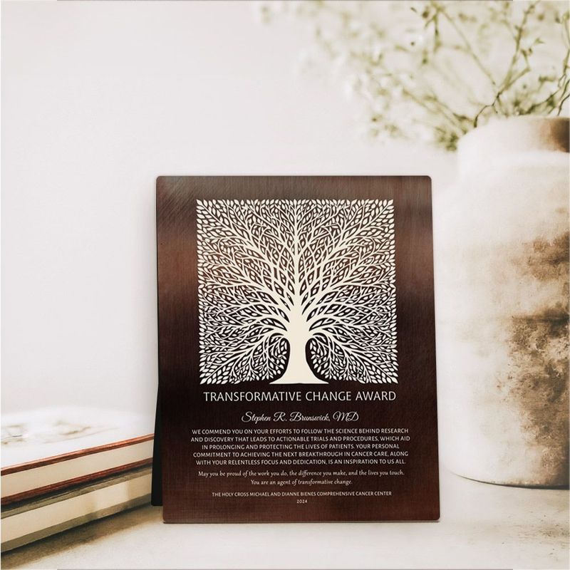 Bronze Elaborate Square Tree Medical Recognition Desktop Plaque Gift for Doctor D-1582