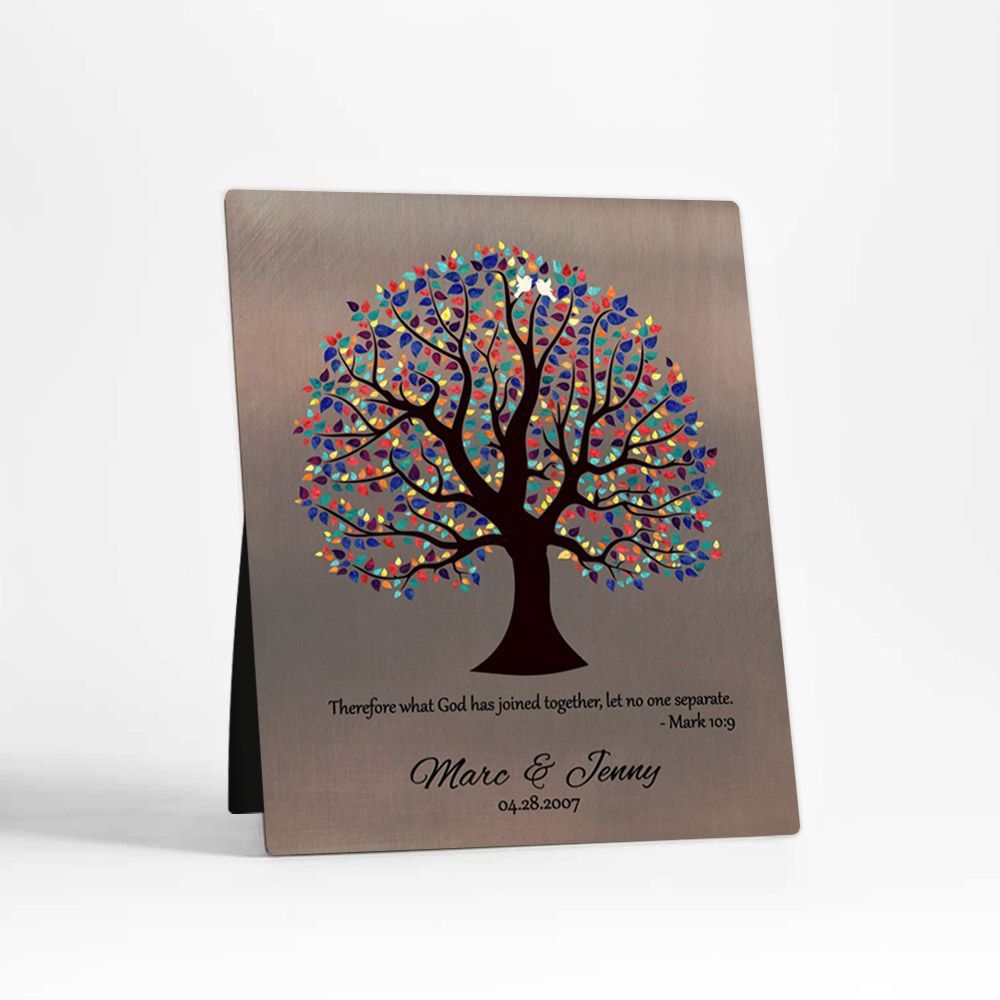 Bronze Curly Tree 8th Anniversary Desktop Plaque Gift for Couple D-1465